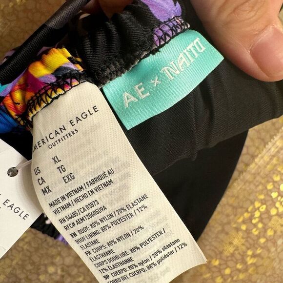 American Eagle X Naito Black Tropical Floral String Bikini Swim Top XL NWT - Picture 6 of 6